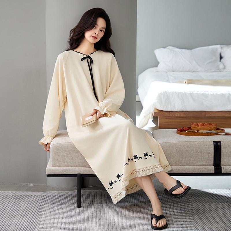 

Женская ночная сорочка для беременных из 100% чистого хлопка с антибактериальным эффектом, в корейском стиле, с длинным рукавом - свободного кроя для осени/зимы/весны Women L