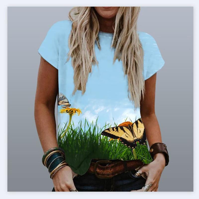 Summer T-Shirts Butterfly 3D Print Streetwear Women's Casual Fashion Oversized O-Neck T Shirt Female Girl Tops Tees Clothing