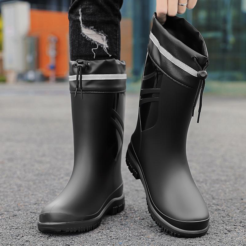Men's Rain Boots Long Cotton Removable Fishing Kitchen Work Car Wash Waterproof Boots Non-slip Rubber Shoes Men's Water Shoes