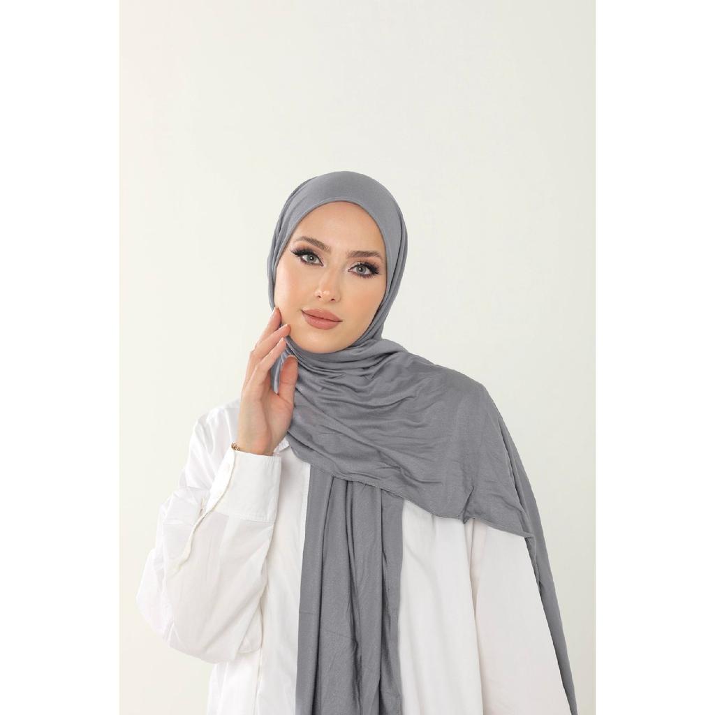 Șal negru din bumbac pieptănat de lux - șal hijab din lycra din jerseu pentru femei