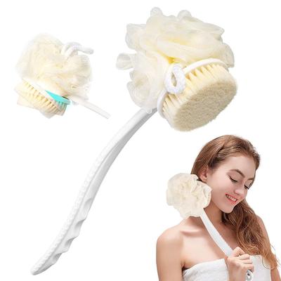 MOROVIK 2 IN 1 Back Body Bath Brush with Bristles and Loofah Back Scrubber with Curved Long Handled for Skin Exfoliating Bath, Massage Bristles Sui