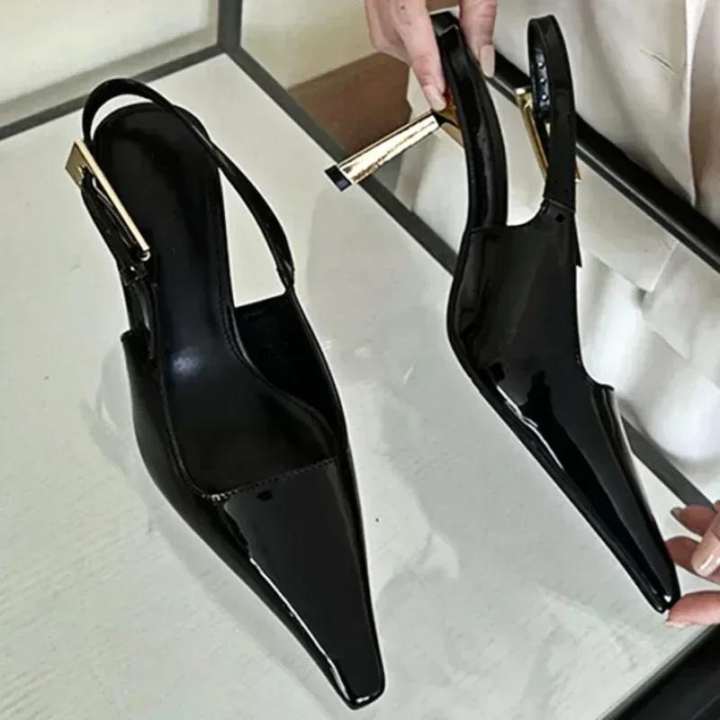 Fashion Luxury Design Pointed Toe Woman Pumps 2025 Elegant Slingbacks Buckle Strap Thin Heels Sandals Female Wedding Party Mules Shoes