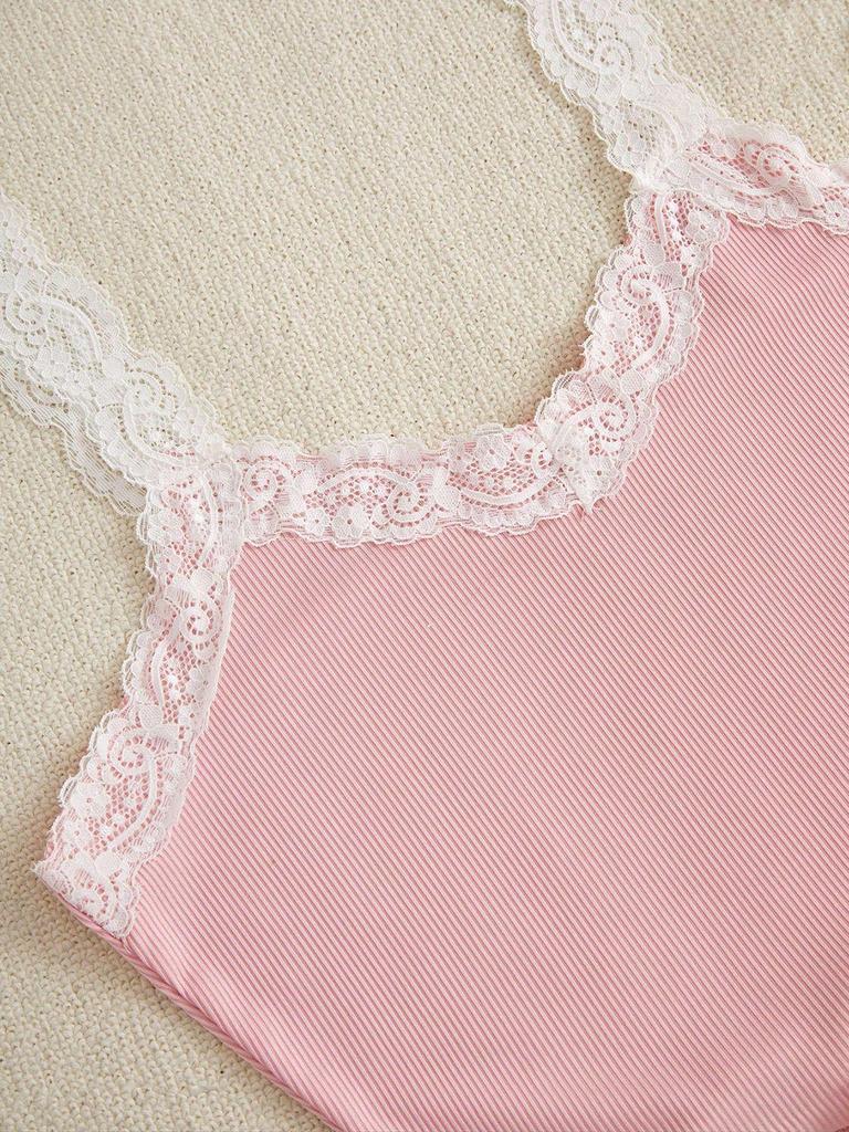 European & American Ribbed Lace Camisole Pajama Set - Includes Top, Shorts, and Pants