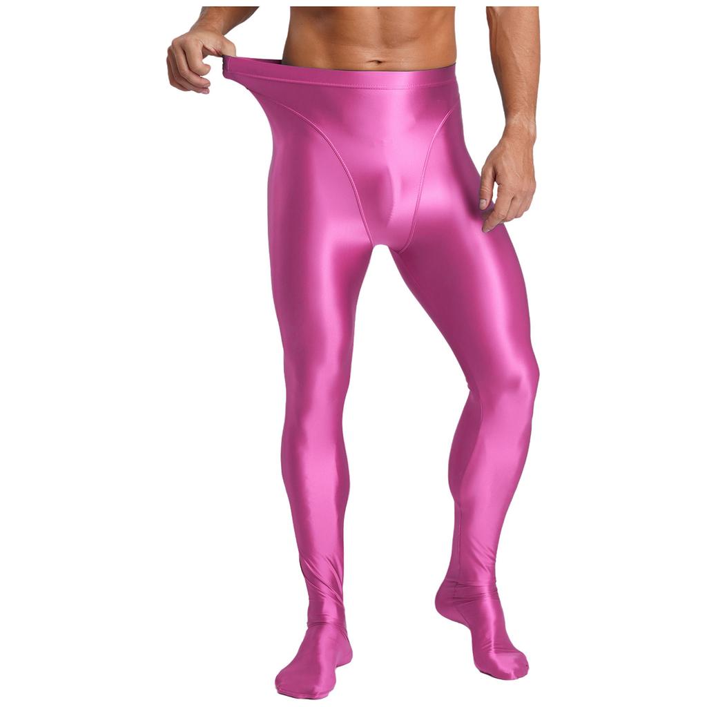 Mens Glossy Stretchy High Waist Fake Two Piece Tights Pants Leggings Yoga Wear