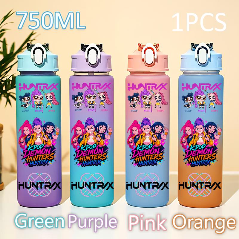 Kpop 750ML Dämonenjäger Wasserflasche K Pop Krieger Rumi Mira Zoey KPOP Trinkflasche Schule Huntrix Kürbis Plastik Wasserbecher