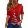 Women's T Shirt Christmas Print Button Short Sleeve Daily Weekend Fashion Basic V- Neck Regular Top