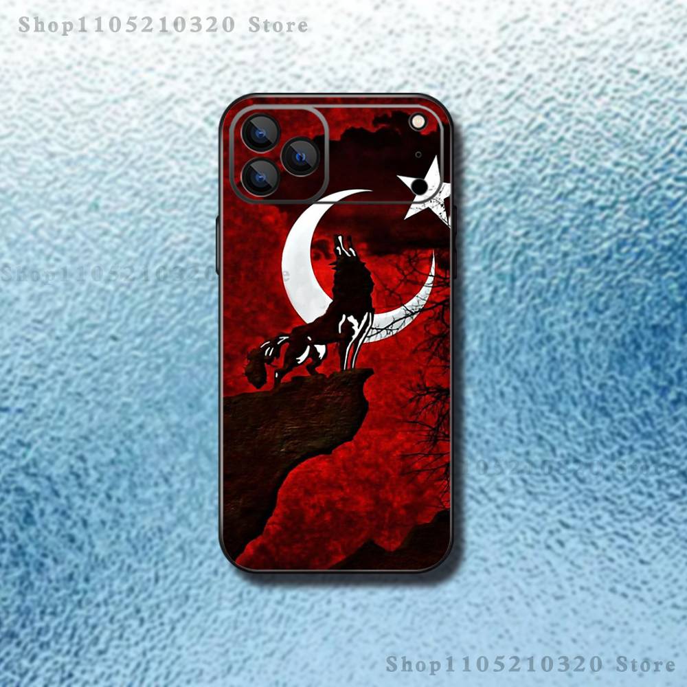 Cool Turk Wolf Flag Phone Case For iPhone 17,16,15,14,13,12,11,Pro Max,XSX,,XR,SE,Mini,8,7,Soft Silicone Black Cover
