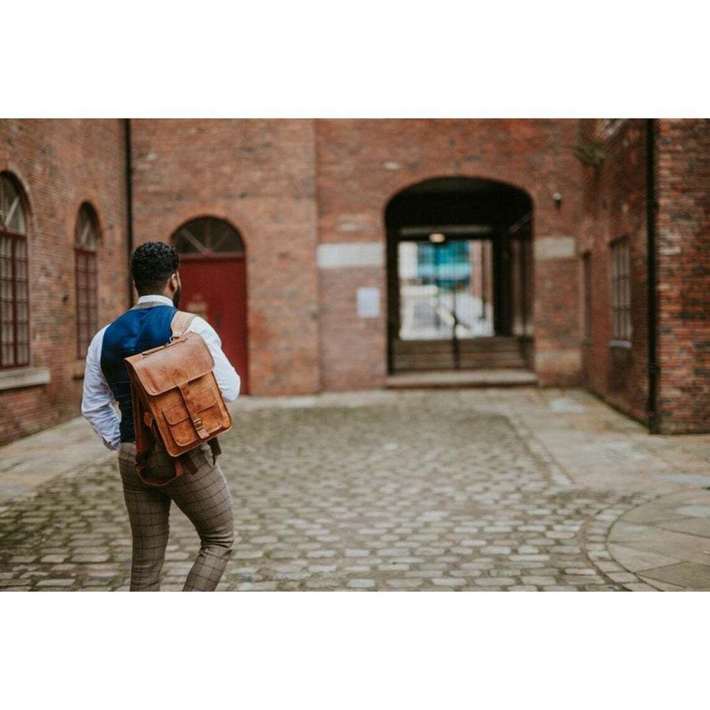 Ekte ekte skinn menns ryggsekk bag laptop Satchel koffert Brun Vintage