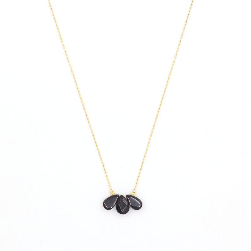 1pc Three Natural Stones Droplet Shaped Pendant Necklace for Women Stainless Steel Gilded Chain Fashion Handmade Choker