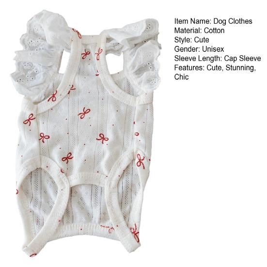 Cherry Print Dog T-Shirt with D-Ring Lace Ruffle Cap Sleeve Girl Puppy Clothes Breathable Summer Pet Vest for Small Medium Dogs Cats