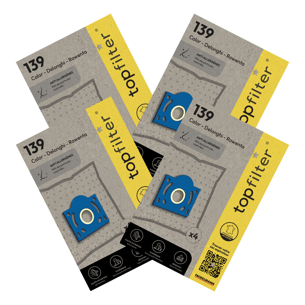 

Набор из 4 упаковок по 4 мешка для пылесоса 64139 для Rowenta TopFilter Premium ref. 9997250