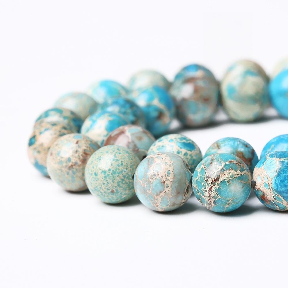 Lake Blue Sea Sediment Imperial Jaspers Natural Stone 15" Smooth Loose Spacer Beads 4/6/8/10/12mm for Jewelry Making DIY Bracelets Accessories