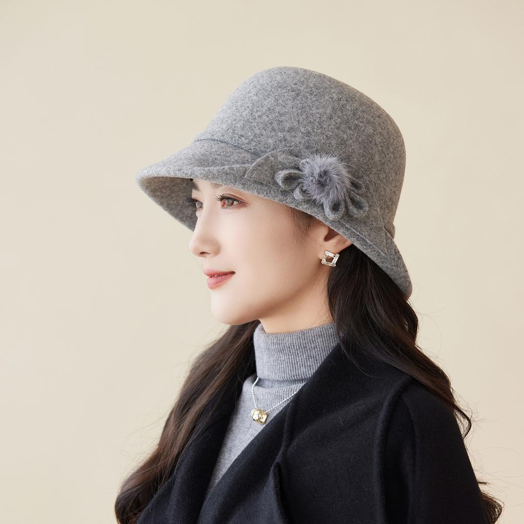 Autumn and Winter Fashion Versatile Hat Women's British Retro Woolen Bucket Hat Simple Basin Hat