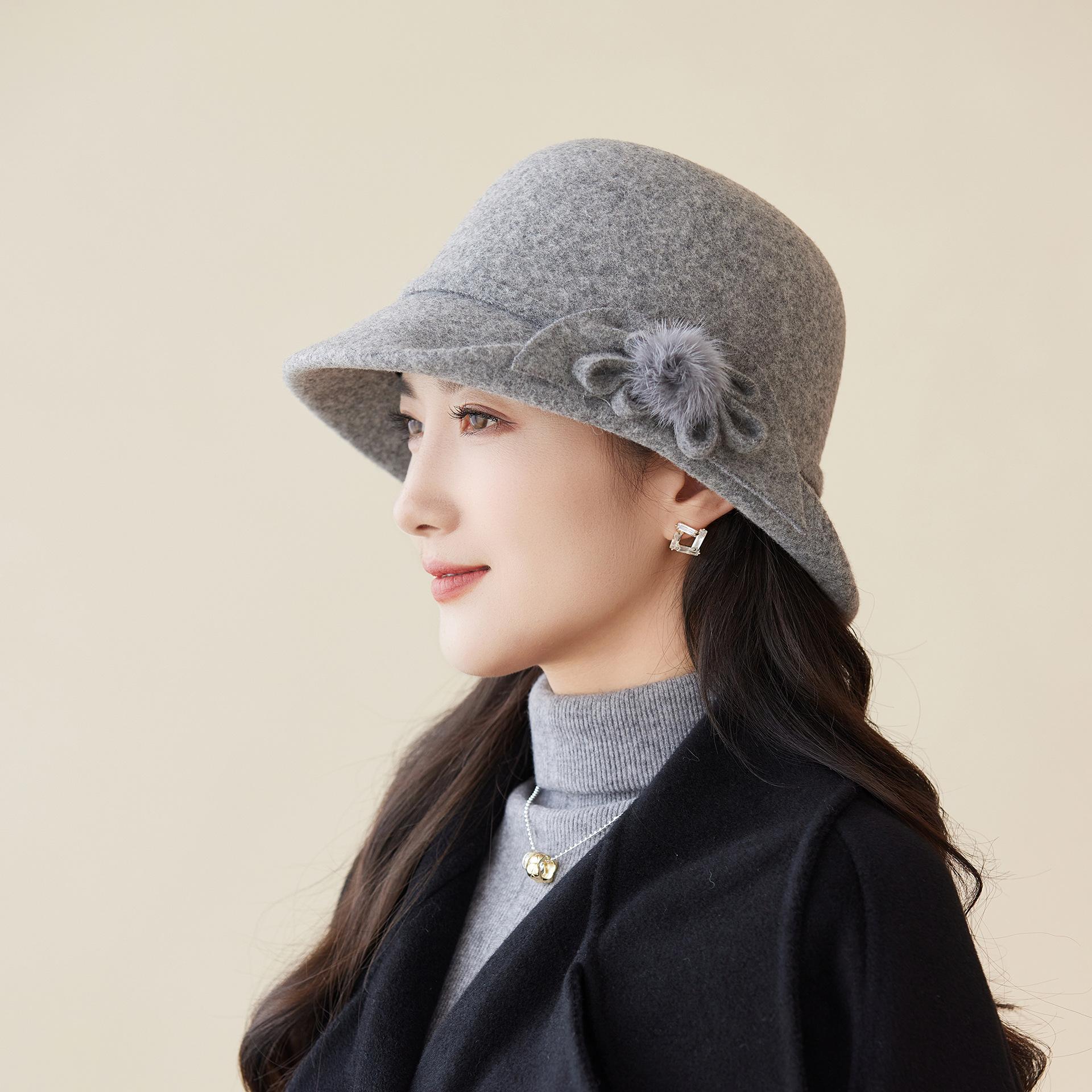 

Autumn and Winter Fashion Versatile Hat Women s British Retro Woolen Bucket Hat Simple Basin Hat One size сірий колір
