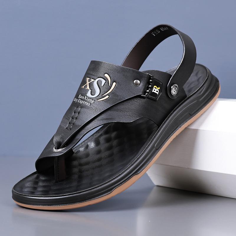 Fashion Men's Flip-flops Fashion Casual Leather Sandals Outdoor Comfort Driving Sandals for Men Anti-Slip Flat Sandals Sandalias Hombre