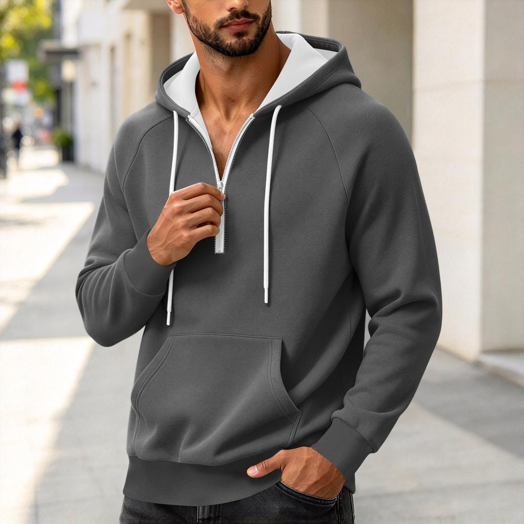 Herren Color Zip-Up Hoodie, Lässiges lockeres Langarm-Sweatshirt für Frühling und Herbst