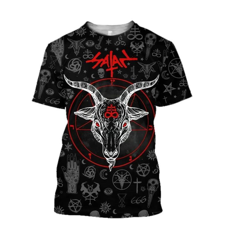 2025 Summer New Devil Satan Print T-shirt 3D Men Short Sleeved Tee Shirt Fashion Harajuku Hip Hop Casual Unisex Streetwear