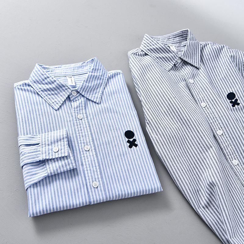 Spring New Striped Shirt Men's Trendy Long-sleeved Loose Casual Versatile Top Pure Cotton Shirt