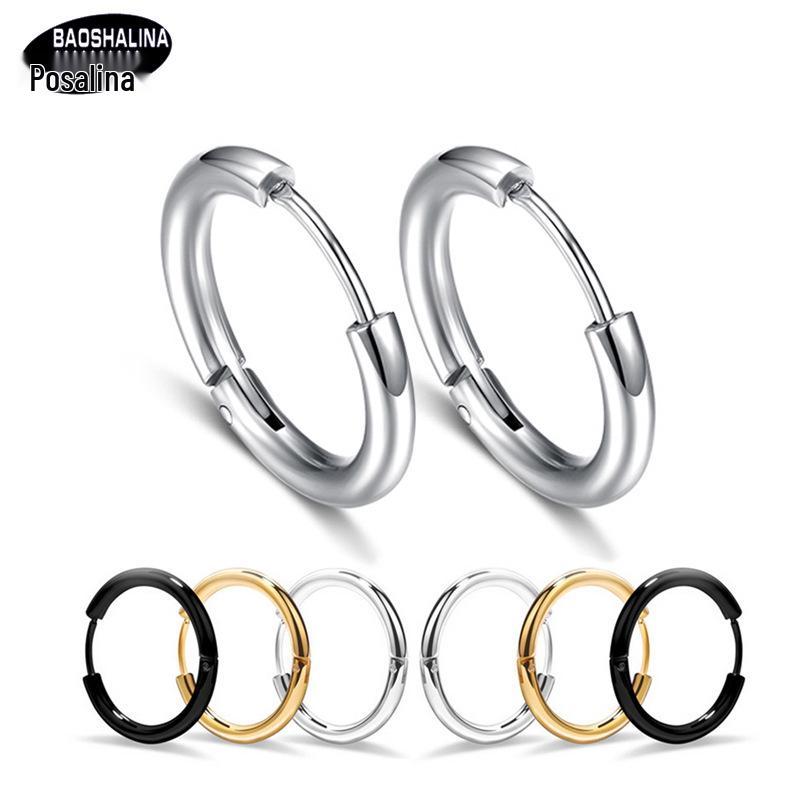 

Baoshalina Titanium Steel Men s Trendy Versatile Round Hoop Earrings Black 12mm
