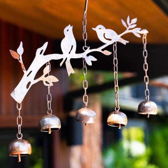 Perching Bird Hanging Wind Chime Weather-proof Vintage Metal Wind Bell Outdoor Garden Patio Hanging Wind Bell Decoration Ornament
