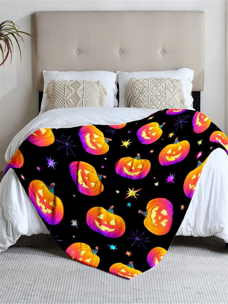 1 Stück Halloween-Kürbis-Thema, schwarz-orange Flanelldecke, weich, geeignet für Sofa, Bett, Büro, Ganzjahresgebrauch.
