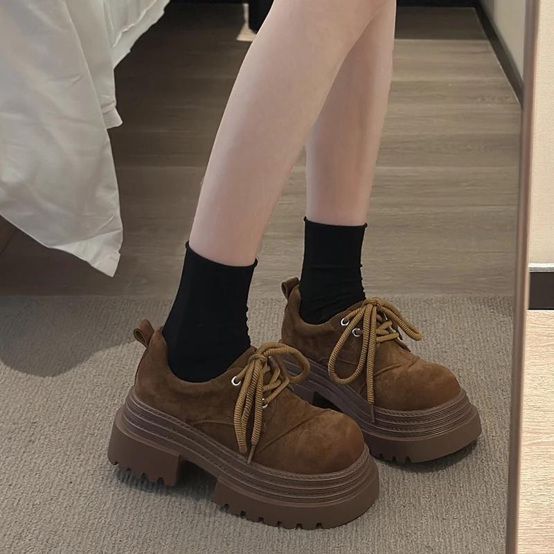 Matte Big Toe Thick Soled Shoes for Women in the Spring of 2025, Retro Versatile Single Shoes, Suede Casual Sports Shoes