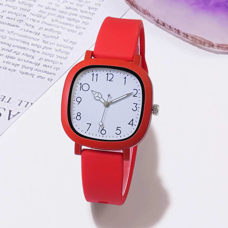 Women Watch Fashion Square Quartz Silicone Strap Wristwatches Student Watches for Women