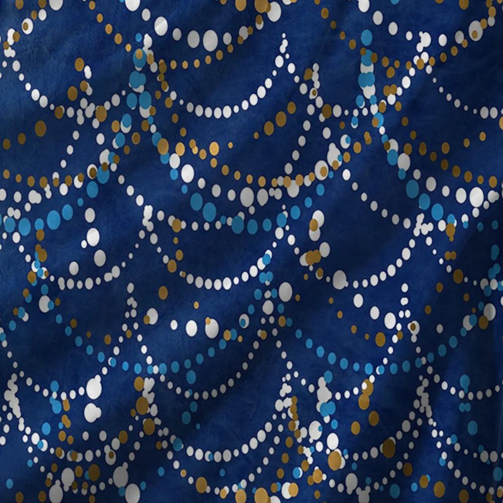 Marineblau Gepunktete Fleecedecke, Gold-Weiß Wirbelmuster Design, Moderne Kunst Überwurf für Zeitgenössische Wohnzimmerdekoration