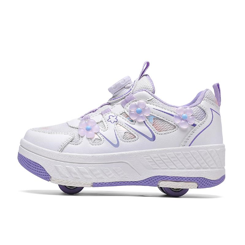 

29-40 Мальчиковые роликовые коньки с вращающейся кнопкой, четырехколесные, для катания на роликах, съемные, студенческие, детские туфли на колесах 35 фиолетовый