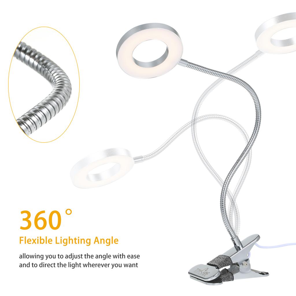 Tomshine Clip-on USB Table Lamp with 3 Color Modes & Adjustable 10 Brightness Eye-caring Dimmable