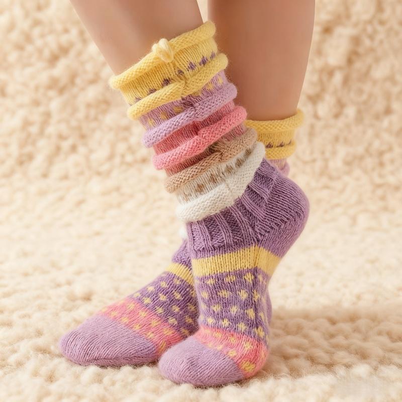 Warm Winter Style with Pastel Vibrant Colors Women's Thermal Mid-Calf Socks Comfortable Cold-Weather Non-Slip Cushioned Soles