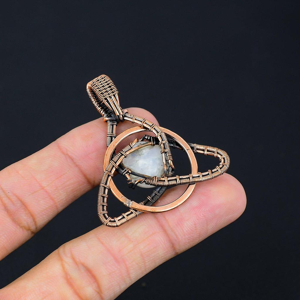 Moonstone Gemstone Handmade Pure Copper Wire Wrapped Wonderful Jewelry Pendant