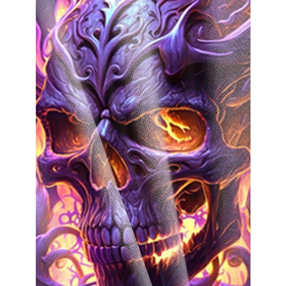 Plus Size Men's 3D Glow Skull & Flames Graphic Print T-shirt Funky Short Sleeve Tees For Summer, Halloween Men's Clothing