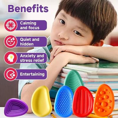 6pcs/set Textured Soft Worry Stone Fidget Toy Relaxing No Noise Children Sensory Stone Creative Silicone Textured Worry Rocks