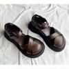 Fashion Summer Women Shoes Black Flat Leather Fashion Sandals Lace up Thick Soled Ankle Strap Sandals For Women Pinch Toe Flip Flops
