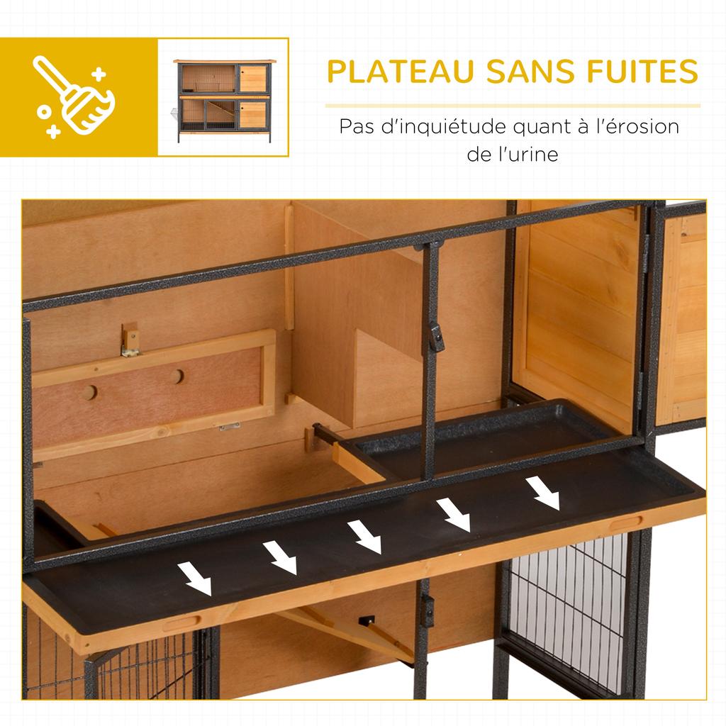 Outdoor Rabbit Hutch 2 Levels Asphalt Roof 4 Lockable Doors 122 x 50 x 101 cm Natural Wood Black