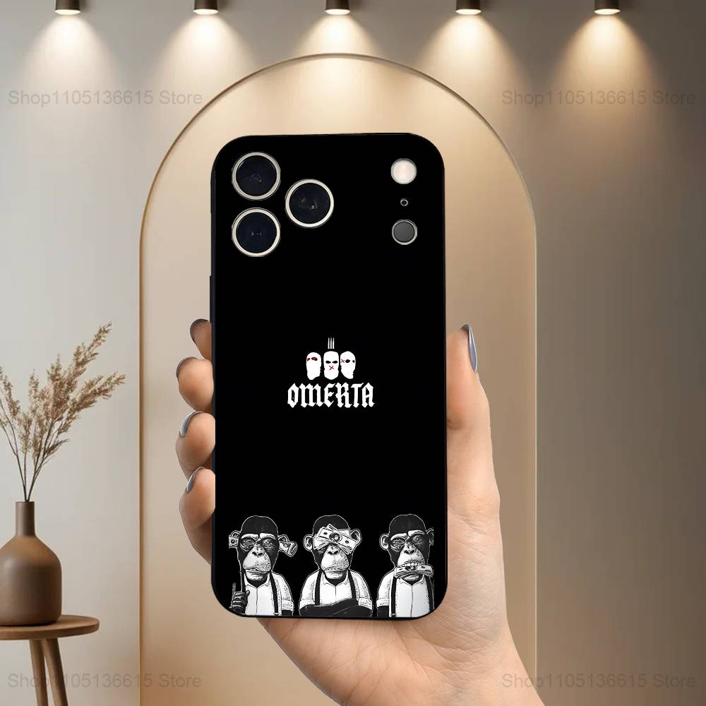 Singer 47 O-Omerta M-Maes Pouzdro na telefon Pro iPhone 17,16,15,14,13,12,11 Plus,Pro Max,XS,X,XR,SE,Mini,8,7,Měkký silikonový černý kryt