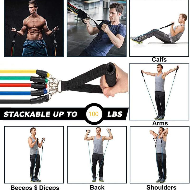 1/100 Pound Resistance Band Set for Home Fitness Yoga Strength Training Exercise Elastic Rope Equipment