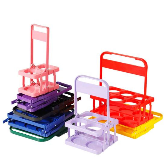 6 Bottle Wine Bottle Carrier Plastic Drink Display Stand Folding Beverage Carrier with Handle Portable Wine Storage Basket for Bar BBQ Picnic