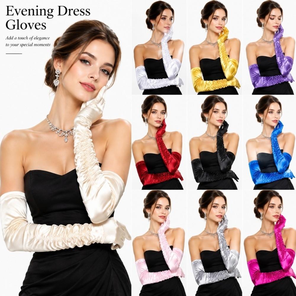 Ruched Design Evening Dress Gloves Full Finger Opera Gloves Bridal Wedding Gloves Birthday Party