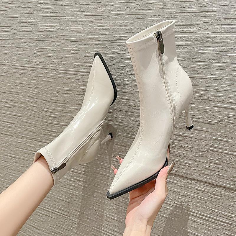 

Осень/Зима 2024 Женские элегантные ботильоны с острым носком и бархатной подкладкой 35 покинуть белый