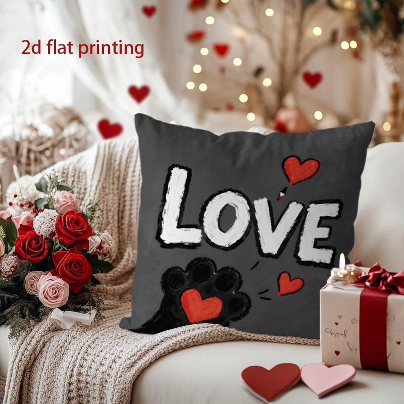 Love-themed Throw Pillow with Heart and Paw Design Pattern Cushion Cover Suitable for Sofa Bedroom Car Pillow Cover