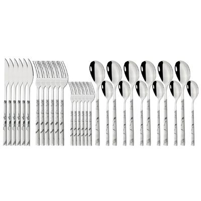 Juego de vajilla de plata blanca, cuchillo, tenedor, cuchara para té y café, juego de cubiertos de acero inoxidable, vajilla de cocina, 6/30 Uds.