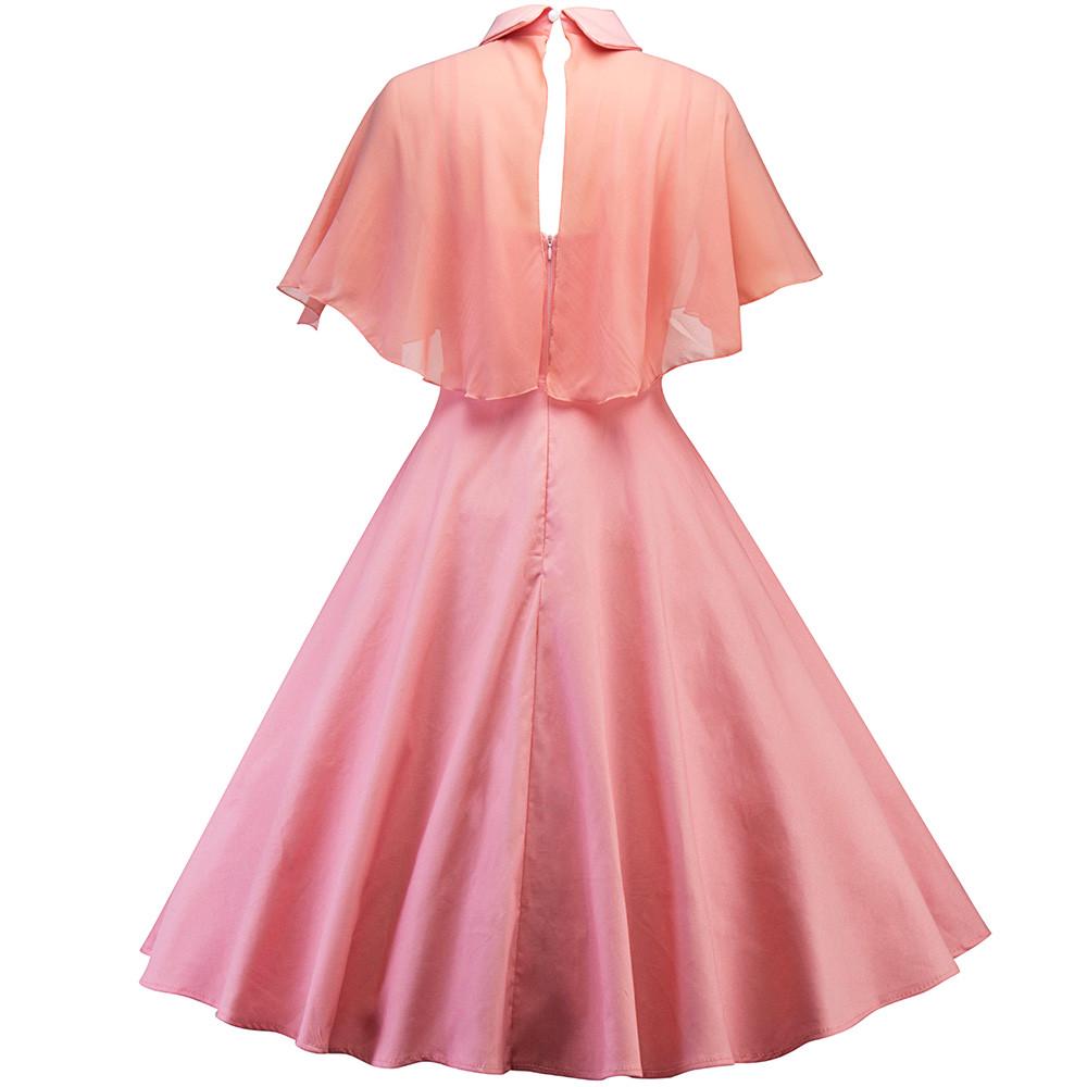 Women's Solid Color Lace Long Skirt Cloak Stand Collar Short Sleeve Dress