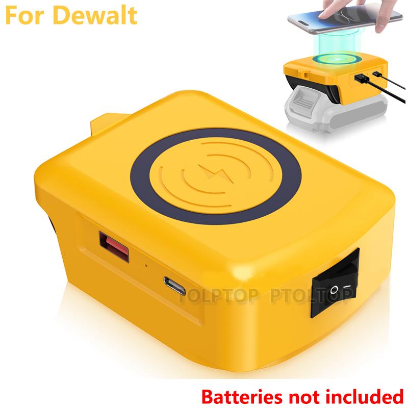 Magnetic wireless charger, for Makita/Dewalt/Milwaukee 18V Li-ion Battery, with USB/TYPE-C, Fast charging battery adapter