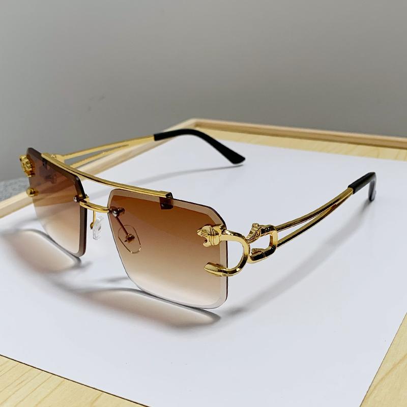 Rectangle Sunglasses for Men Women Rimless Square Shade Eyewear Frameless Vintage Square Glasses