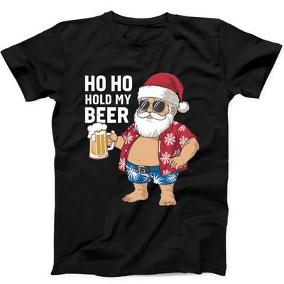 Christmas Santa Ho Ho Hold My Beer Xmas Funny Gift Black T Shirt 231