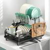 Hoisimdy Dish Drainer, Kitchen Dish Drainer, Dish Drying Rack, Automatic Draining, 2 Tiers (Black)