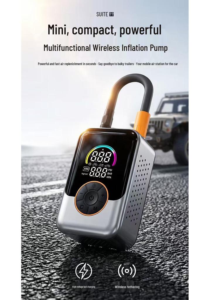 Portable On-Board High-Pressure Wireless Electric Car Tire Pump