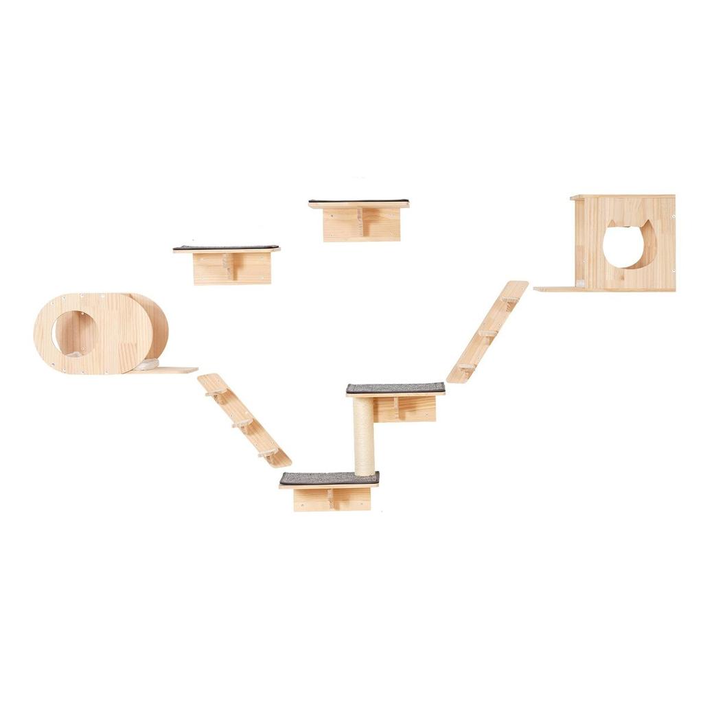 Wall Mounted Cat Shelves Tree with Jumping Boards Nests Hammock Set of 7